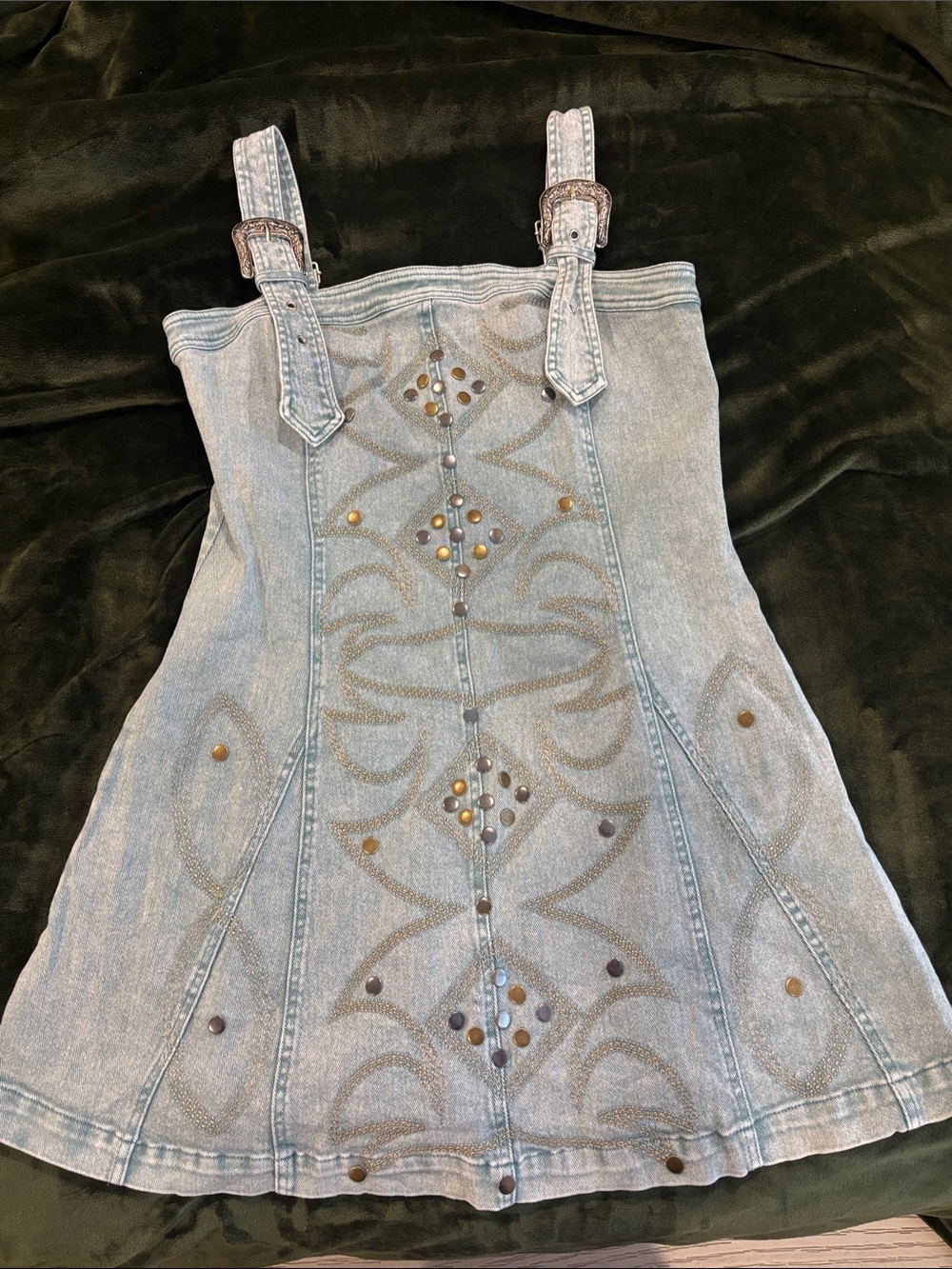 Light Wash Denim Women's Dress with Studded Detail